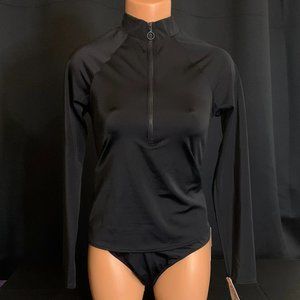 Victoria's Secret Swim Zip-Front RASHGUARD Long-Sleeve Black Cover Up Bikini Top